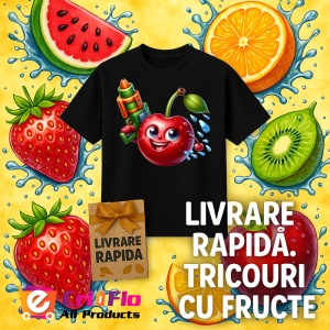 Tricou Cireasa de vara amuzanta pistol cu apa, Fructe, Copii | Dama, culoare negru - Img 12