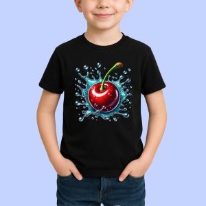 Tricou Cireasa si val acvatic proaspat, Fructe, Copii | Dama, culoare negru