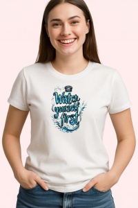 Tricou Citat Motivational Water Yourself First Albastru, din bumbac 100% , tricou alb pentru Copii | Dama | Barbat - Img 3