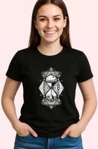 Tricou Clepsidra Alb Negru Timp Abstract, Copii | Dama | Barbat, culoare negru - Img 4