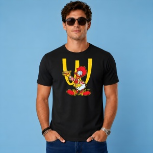 Tricou Clovnul Ronald Burger Logo Galben Urban Fast Food Mashup, din bumbac 100%, tricou negru, Copii | Dama | Barbat - Img 2