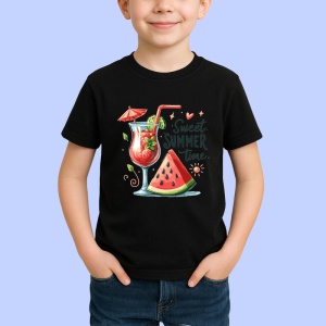 Tricou Cocktail cu pepene rosu text sweet summer time design estival Copii | Dama | Barbat, negru - Img 3