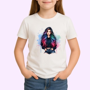 Tricou colorful hair tattoo girl, fata cu par colorat si tatuaj, Copii | Dama | Barbat - Img 3