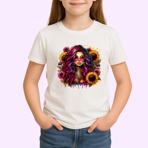 Tricou colorful hair woman sunflower frame, femeie cu par colorat si floarea soarelui, Copii | Dama | Barbat - Img 3