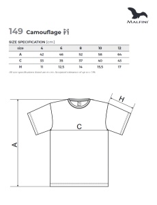 Tabel marimi dimensiuni tricou camuflaj pentru copii