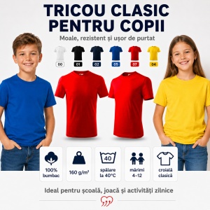 Tricou Copii Classic Malfini – 100% Bumbac, Mânecă Scurtă, Fete și Băieți, 6 Culori - Img 5