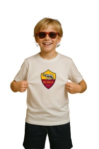 Tricou copii cu logo stema AS Roma Italia, din bumbac 100% - Img 3