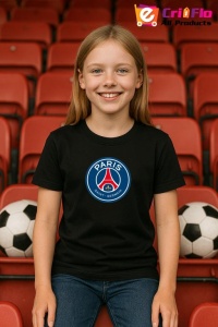Tricou copii cu logo stema Paris Saint Germain Franta, din bumbac 100% - Img 5