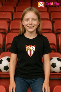Tricou copii cu logo stema Sevilla FC Spania, din bumbac 100% - Img 5