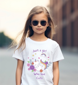 Tricou copii din bumbac 100%, personalizat cu Girl Loving Cats - Cadou - Img 2