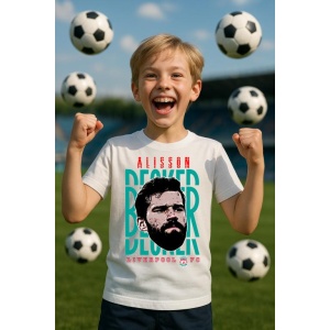 Tricou Copii din bumbac cu fotbalistul Alisson Becker-Liverpool FC - Img 6