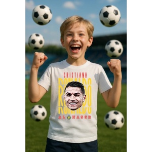 Tricou Copii din bumbac cu fotbalistul Cristiano Ronaldo-Al-Nassr FC - Img 6