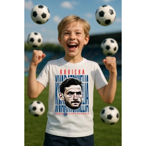 Tricou Copii din bumbac cu fotbalistul Khvicha Kvaratskhelia-SSC Napoli