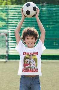 Tricou copii din bumbac personalizat cu jucatorul de fotbal Cristiano Ronaldo Portugalia - Cadou - Img 3