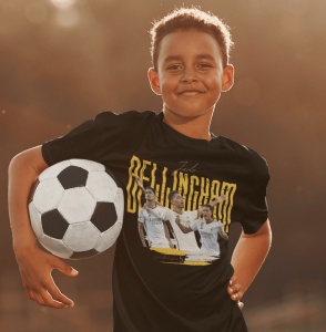 Tricou copii din bumbac personalizat cu jucatorul de fotbal Jude Bellingham - Cadou