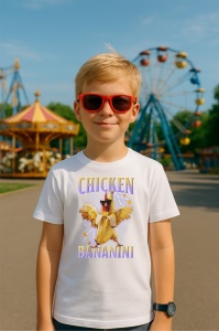 Tricou Copii Tralalelo Tra la la Chicken Bananini - Italian Brainrot Meme Gen Z T-Shirt - Img 3