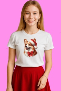 Tricou Corgi Craciun Cu Papion, din bumbac 100%, tricou alb, Copii | Dama | Barbat - Img 3