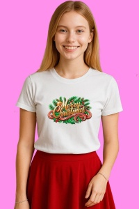 Tricou Coronita Merry Christmas Cu Fundita, din bumbac 100%, tricou alb, Copii | Dama | Barbat