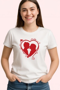 Tricou Couple Red Heart Text, din bumbac 100%, tricou alb, Dama | Barbat - Img 3