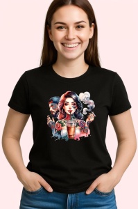 Tricou Couple with iced coffee, cuplu band cafea cu gheata, Copii | Dama | Barbat , tricou negru