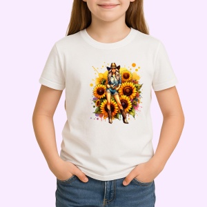 Tricou cowgirl pose sunflowers background, cowgirl cu fundal floarea soarelui, Copii | Dama | Barbat - Img 3