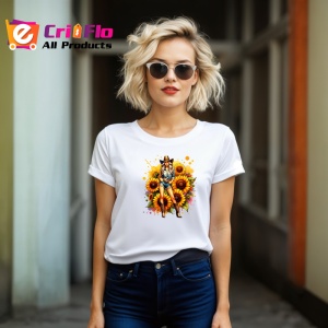 Tricou cowgirl pose sunflowers background, cowgirl cu fundal floarea soarelui, Copii | Dama | Barbat - Img 11