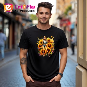 Tricou Cowgirl pose sunflowers background, cowgirl cu fundal floarea soarelui, Copii | Dama | Barbat , tricou negru - Img 10