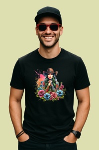 Tricou Cowgirl roses and sunflower ink, cowgirl trandafiri si floarea soarelui tatuaj, Copii | Dama | Barbat , tricou negru - Img 4