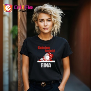 Tricou Craciun Fericit Fina Model Simplu, din bumbac 100%, tricou negru, Dama | Barbat