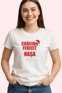 Tricou Craciun Fericit Nasa Model Verde, din bumbac 100%, tricou alb, Dama | Barbat - Img 2