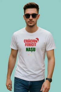 Tricou Craciun Fericit Nasu Model Verde, din bumbac 100%, tricou alb, Dama | Barbat - Img 2