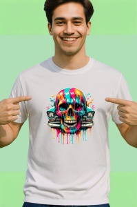 Tricou Craniu cu badge de politist si ochelari fundal alb Copii | Dama | Barbat - Img 2