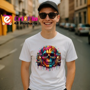 Tricou Craniu cu coroana si casetofoane stil street art colorat Copii | Dama | Barbat - Img 6