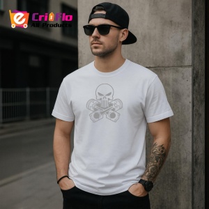 Tricou Craniu Cu Pistoane Si Chei Mecanice Auto, din bumbac 100% , tricou alb pentru Copii | Dama | Barbat - Img 9