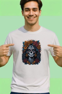 Tricou Craniu femeie decorat cu flori mov si fundal deschis Copii | Dama | Barbat - Img 2