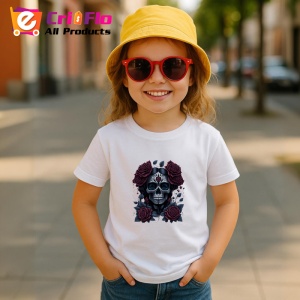 Tricou Craniu floral cu trandafiri rosii stil dia de los muertos Copii | Dama | Barbat - Img 11