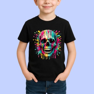 Tricou Craniu inflacarat cu pete de vopsea fundal alb Copii | Dama | Barbat, culoare negru - Img 4