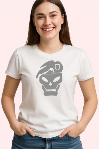 Tricou Craniu Militar Cu Bereta Neagra, din bumbac 100% , tricou alb pentru Copii | Dama | Barbat