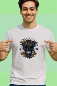 Tricou Craniu negru cu elemente aurii fundal deschis Copii | Dama | Barbat - Img 2
