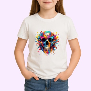 Tricou Craniu pop art cu fundal stropit multicolor Copii | Dama | Barbat - Img 4