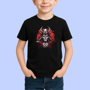 Tricou Craniu Samurai Masca Japoneza Gri Rosu, din bumbac 100%, tricou negru Copii | Dama | Barbat - Img 2