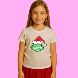 Tricou Cute Santa Hat Resting Grinch Face For Cricut, din bumbac 100%, tricou alb, Copii | Dama | Barbat