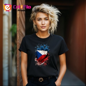 Tricou Czechia Steag Splash Art, Copii | Dama | Barbat, culoare negru - Img 12