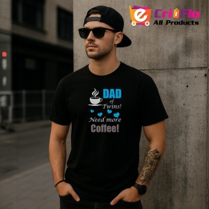 Tricou Dad Twins Need Coffee, din bumbac 100%, tricou negru, Dama | Barbat - Img 3