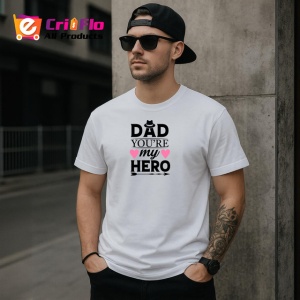 Tricou Dad Youre My Hero Text Gri Inima V2, din bumbac 100% , tricou alb pentru Barbat