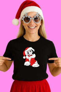 Tricou Dalmatian Mos Craciun Fericit, din bumbac 100% Copii | Dama | Barbat - Img 3