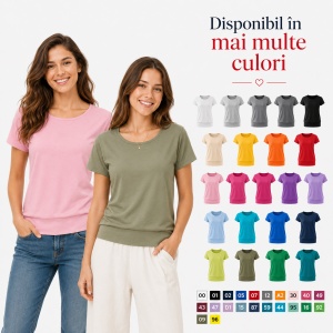 Tricou Damă 100% Bumbac cu Bandă Jos – Croială Lejeră, 22 Culori, XS-3XL