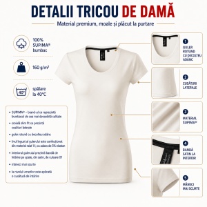 Tricou damă 100% bumbac SUPIMA® 154 Exclusive, slim fit, 160 g/m², XS–2XL, 8 culori - Img 4