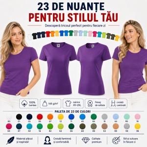 Tricou damă basic clasic din bumbac 100%, cambrat, 23 culori, XS - 2XL - Img 9