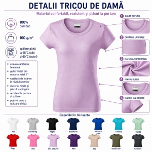 Tricou Damă Bumbac 100%, Croială Cambrată, Guler Rotund, Material Confortabil, 14 Culori, Mărimi S–3XL - Img 5